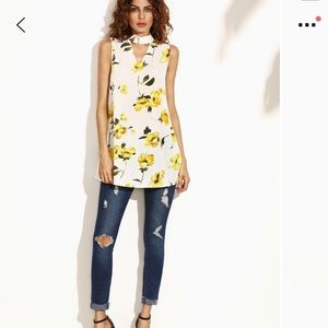 Adorable Yellow Floral Boho Festival Keyhole Front Choker Tunic tagless